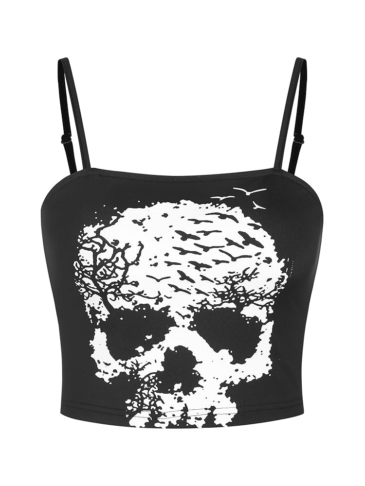 ZAFUL 2024 Halloween Costumes Fall Skeleton Sleeveless Crops Tops Shirts Womens Graphic Trendy Se... | Amazon (US)