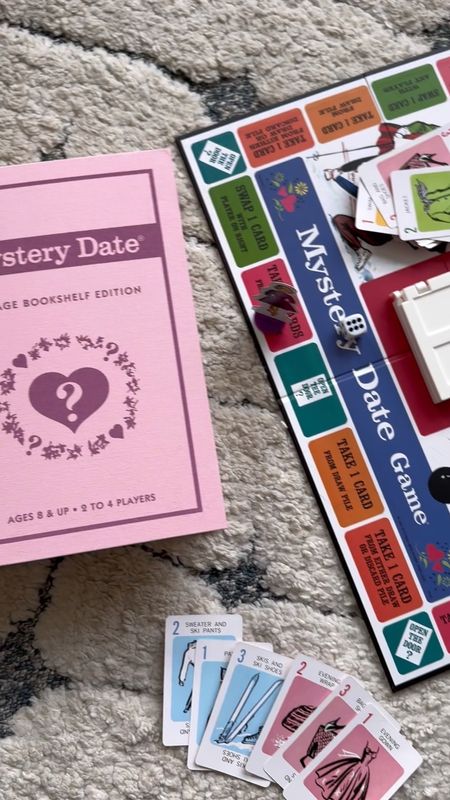 Mystery date vintage bookshelf edition board games Amazon aesthetic pink home decor family game night 