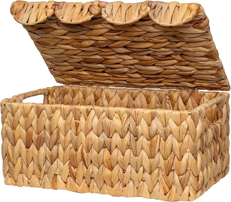 StorageWorks Wicker Basket with Scalloped Edge Lid, Handwoven Water Hyacinth Baskets for Bedroom,... | Amazon (US)