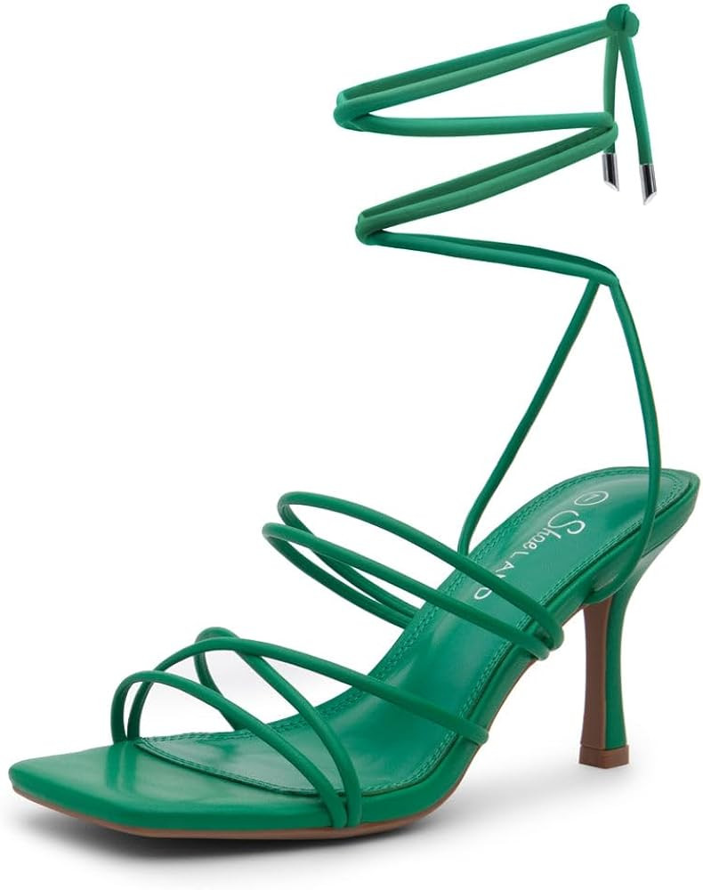 Shoe Land SL-Lumi Women's Lace-Up Heels, Square Open Toe Strappy Heeled Sandals, Ankle Wrap Tie-U... | Amazon (US)
