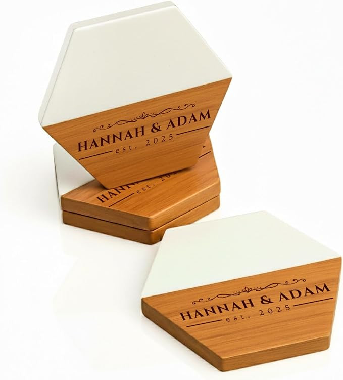Personalized Wooden Coasters – Wedding Gift for Couple, Anniversary, Christmas, Engagement or H... | Amazon (US)