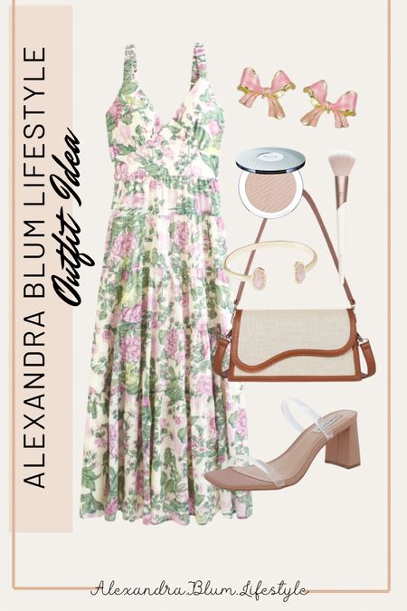 I love the print on this floral maxi dress from Abercrombie! It’s a perfect spring dress for Easter, Valentine’s Day outfit, and wedding guest dresses! Clear heels and shoulder bag purse for only $25 on Amazon! Pink bow earrings are perfect spring jewelry find and only $10!! 

#LTKfindsunder100 #LTKshoecrush #LTKitbag