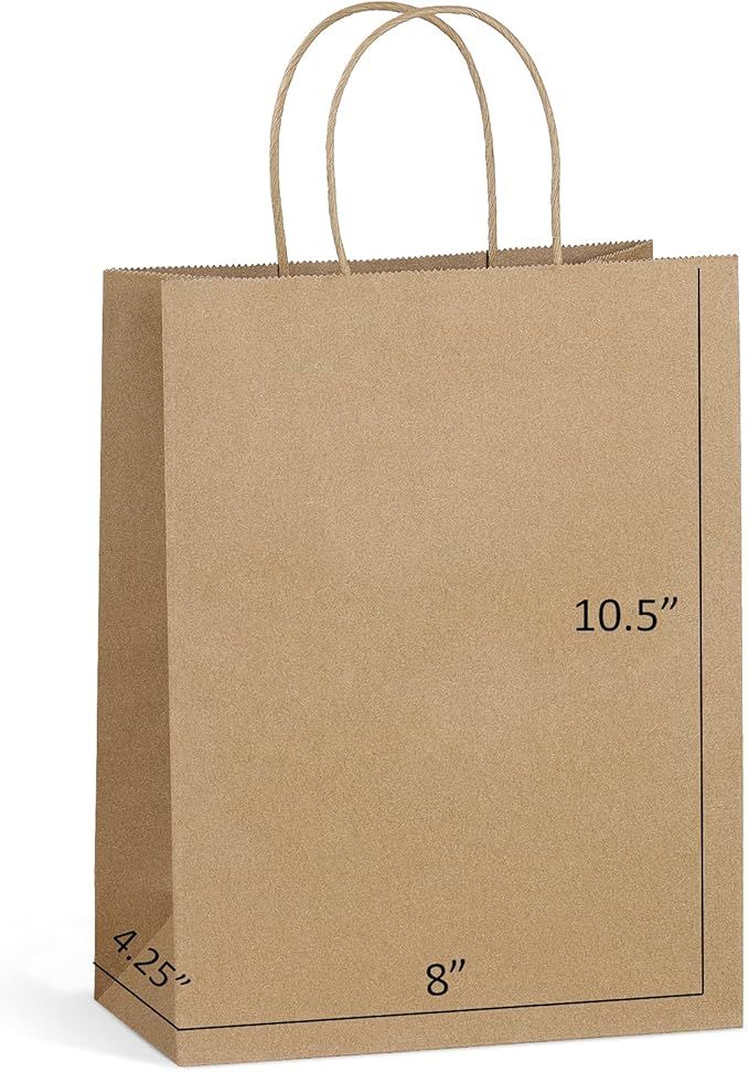 Eupako Paper Bags 8x4.25x10.5 100 PCS Brown Paper Gift Bags with Handles Bulk, Kraft Shopping Bag... | Amazon (US)