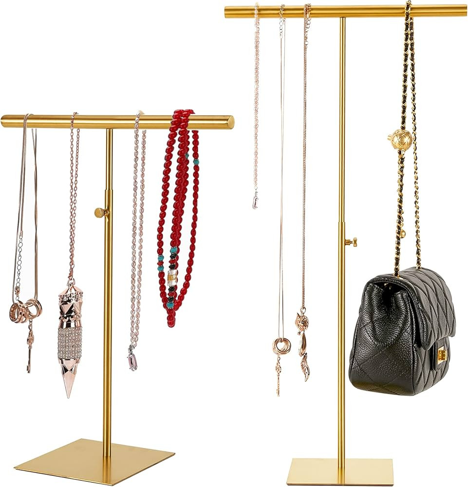 Necklace Holder Jewelry Stand, Purse Display Stand, 2Pcs Metal Display Stand Tower Stand Adjustab... | Amazon (US)