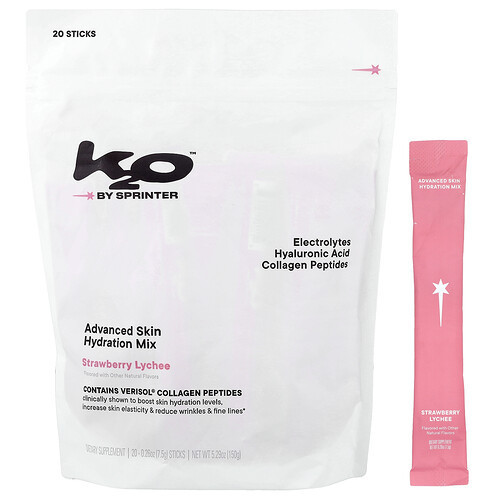k2o by Sprinter, Advanced Skin Hydration Mix, Strawberry Lychee, 20 Sticks, 0.26 oz (7.5 g) Each | iHerb