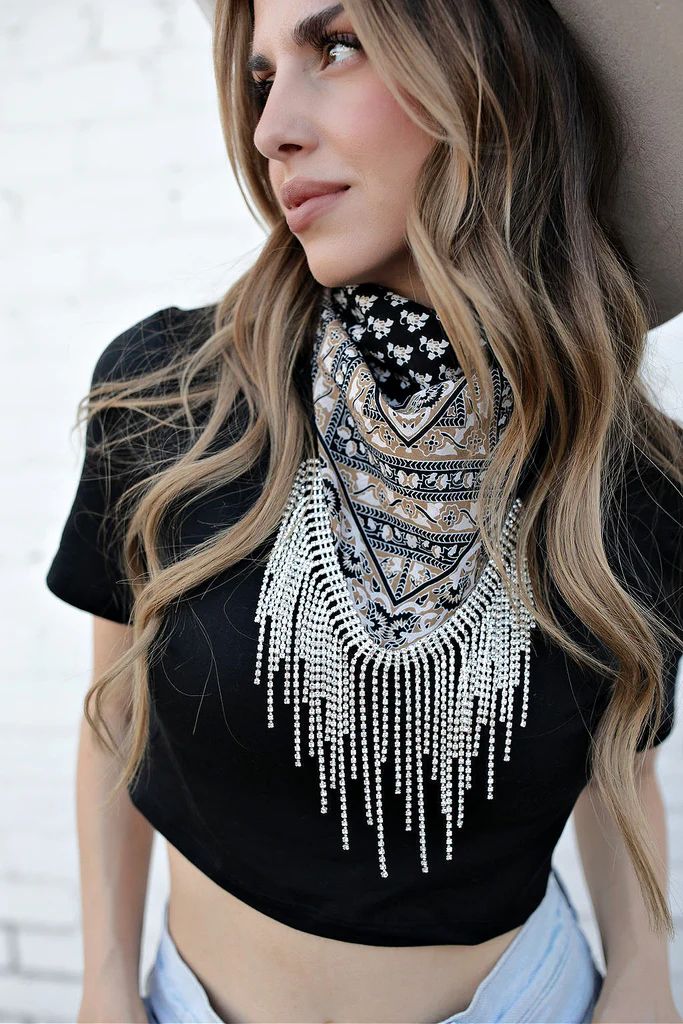 AS SEEN ON ASHLEE NICHOLS!! GB ORIGINAL" Crystal Fringe Bandana in Black/Brown | Glitzy Bella