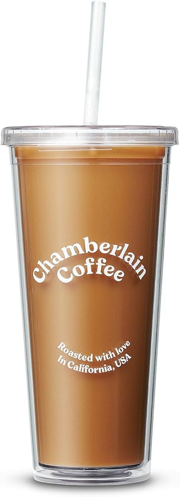 Chamberlain Coffee Tumbler - Clear Tumbler with Lid and Straw - 24 Oz Insulated Iced Coffee Cup -... | Amazon (US)
