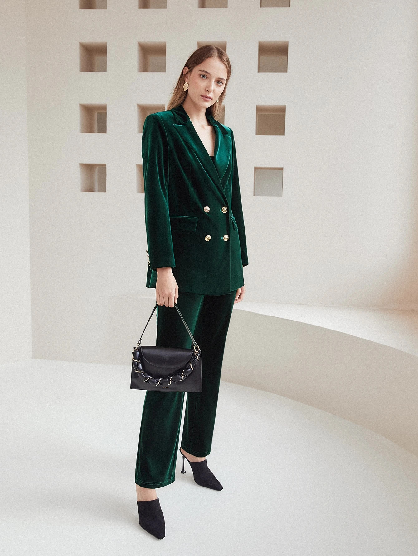 MOTF PREMIUM VELVET DOUBLE BREASTED BLAZER | SHEIN