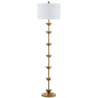 SAFAVIEH Landen Leaf 63.5 in. Antique Gold Floor Lamp with Off-White Shade | The Home Depot