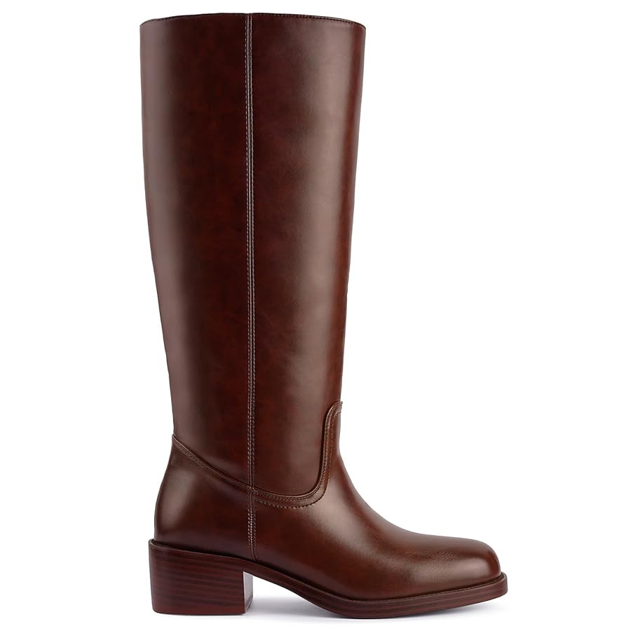 Women's Banana Knee High Boots Square Toe Chunky Block Heel Comfortable Low Heel Pull on Wide Cal... | Amazon (US)