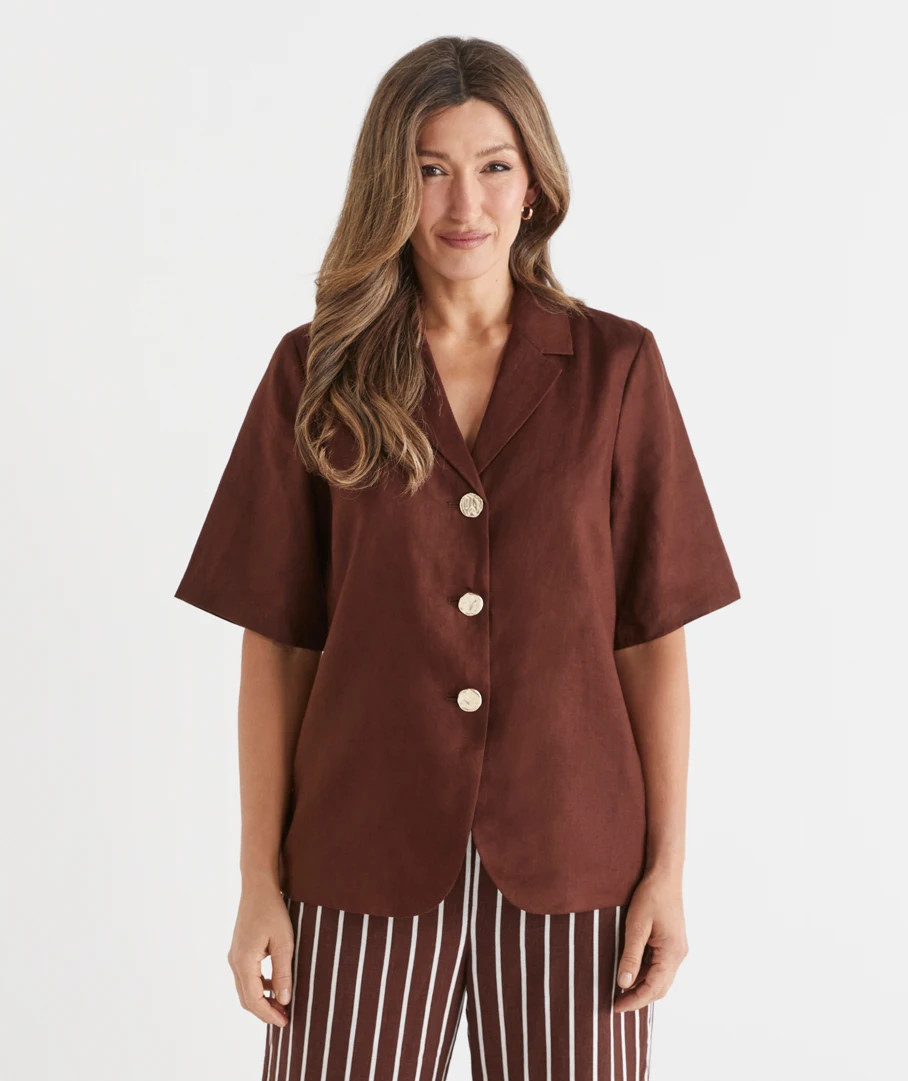 Linen Short Sleeve  Belted Blazer | Sussan