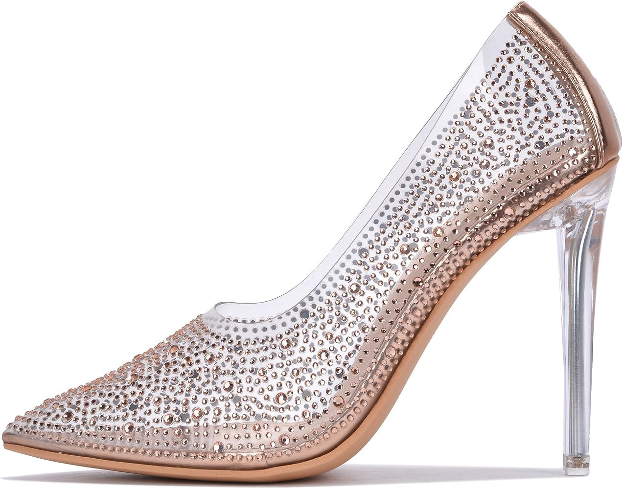 Cape Robbin Giulia Clear Stiletto High Heels for Women, Pointed Toe Slip On Sexy Shoes with Faux ... | Amazon (US)