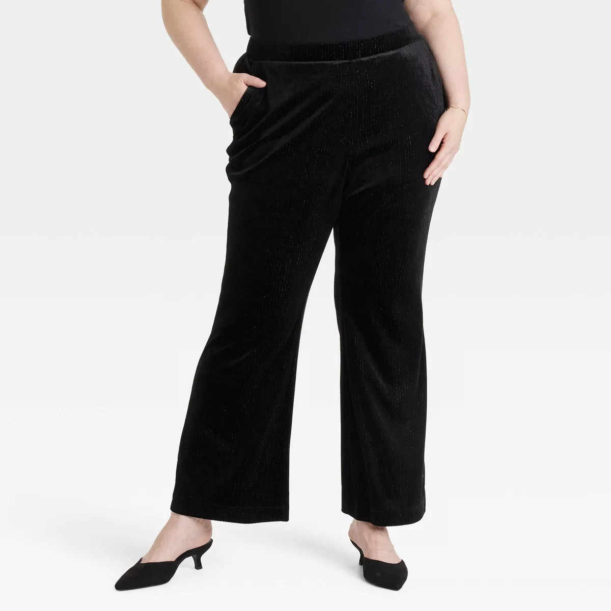 Women's Mid-Rise Velvet Trousers - Ava & Viv™ Black Pinstripe 2X | Target