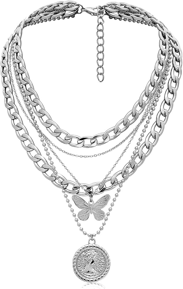 MJartoria Gold Layered Necklaces for Women Trendy Retro Coin Pendant Gold Necklace Dainty Chunky ... | Amazon (US)