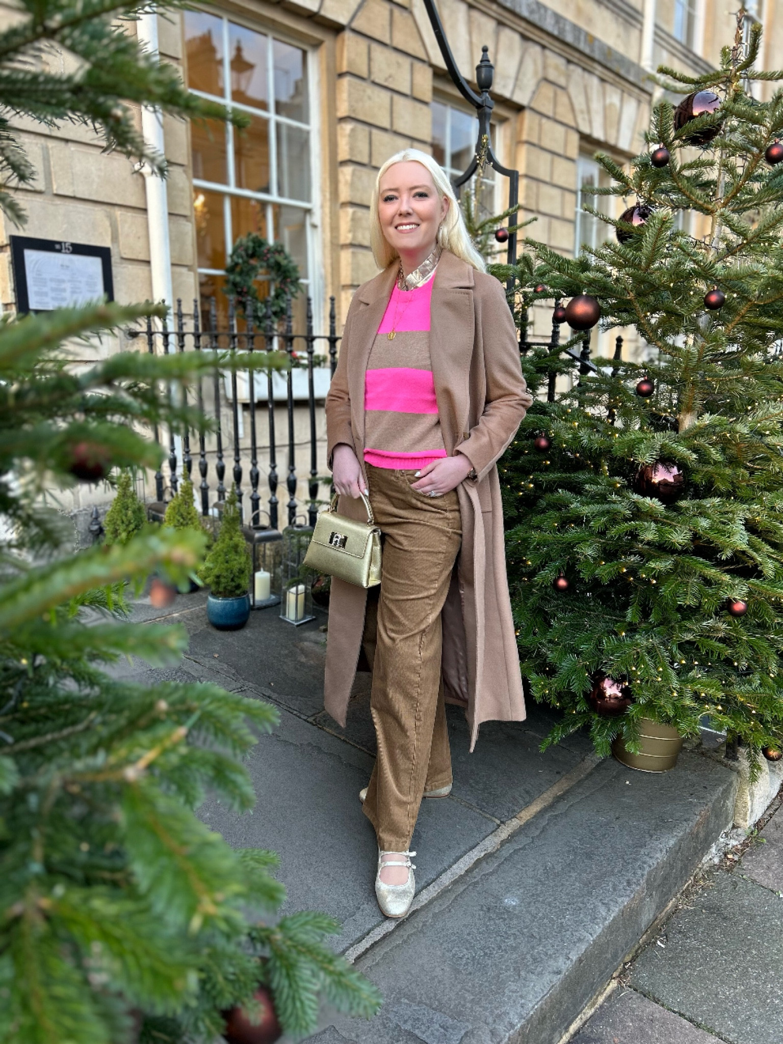 Accidentally Wes Anderson this 1st Pink Wednesday of December! The fabulous belted coat is from L K Bennett London - the Frances Wool Maxi in Camel. Use my promo code REBECCALIPKINAUTHOR15 for a 15% discount on all full price styles at LK Bennett 

I styled with 3 new Boden’s pieces you need to get - Gold Frill Blouse, Tan Fine Cord Trousers & Stripe Cashmere Tank. Finishing touches are the Gold Mary Jane Flats by Oliver Bonas (on sale!) Furla 1927 Top Handle Bag (present from hubby last Christmas) and Dower and Hall’s Diamond True North Talisman Necklace and White Sapphire Dewdrop Charm Hoop Earrings (huggie style) - also present gifts! Check out my Dower & Hall giveaway on Instagram @rebeccalipkinauthor worth £600+ but hurry - the competition ends tomorrow! 

#LTKwinter #LTKeurope #LTKuk