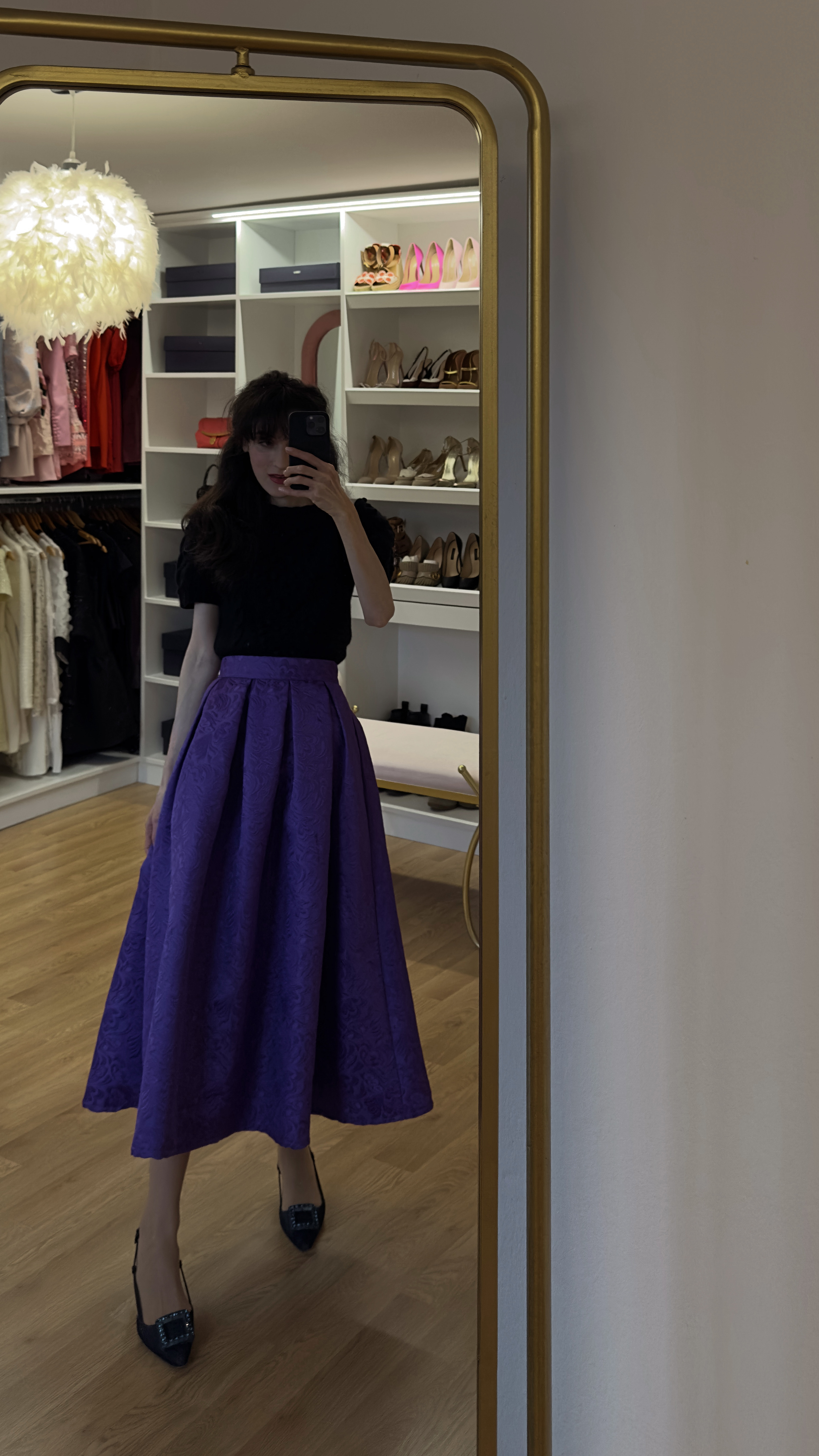 Christmas party outfit, holiday party look, purple midi skirt, violet jacquard skirt, black short sleeve sweater, festive winter outfit, Christmas cocktail attire, elegant holiday style, winter party fashion, jewel tone outfit, purple Christmas outfit, sophisticated holiday look, office Christmas party, winter midi skirt outfit, holiday occasion wear, Christmas outfit ideas, festive purple skirt, winter formal style, holiday evening outfit, jewel box dressing 

 #LTKHoliday #LTKootd #LTKmomlife