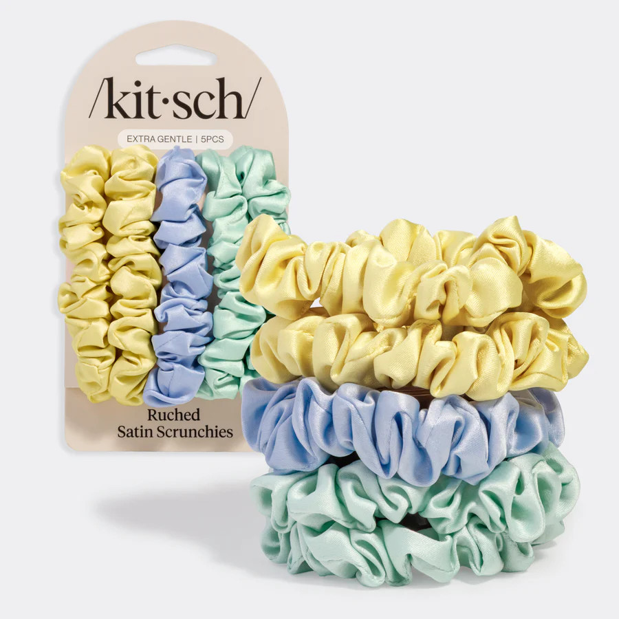 Coastal Cottage Multi-color Ruched Satin Scrunchies | KITSCH | Kitsch