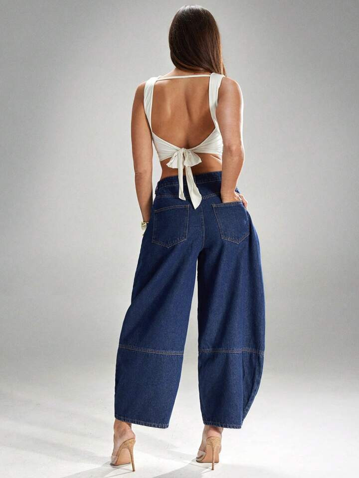 Denimoi Dames casual gewassen flared baggy jeans | SHEIN