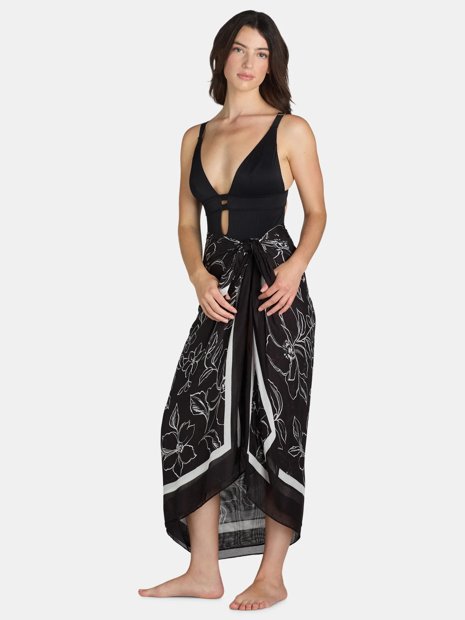 Time and Tru Women's Print Pareo, One Size, Floral Black | Walmart (US)