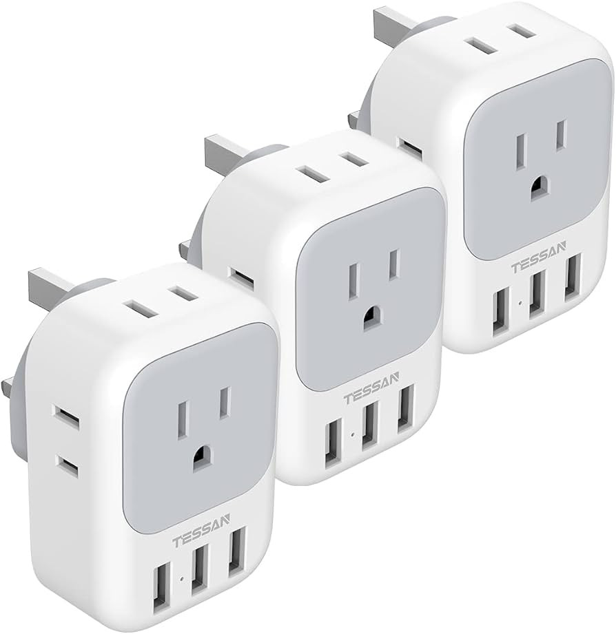 TESSAN US to UK Plug Adapter 3 Pack, Type G Travel Converter with 4 Electrical Outlet 3 USB Charg... | Amazon (US)