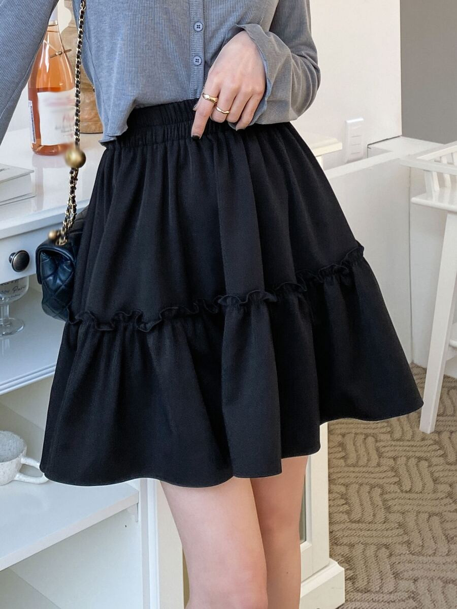DAZY High Waist Frill Trim Skirt Summer,Ruffle | SHEIN