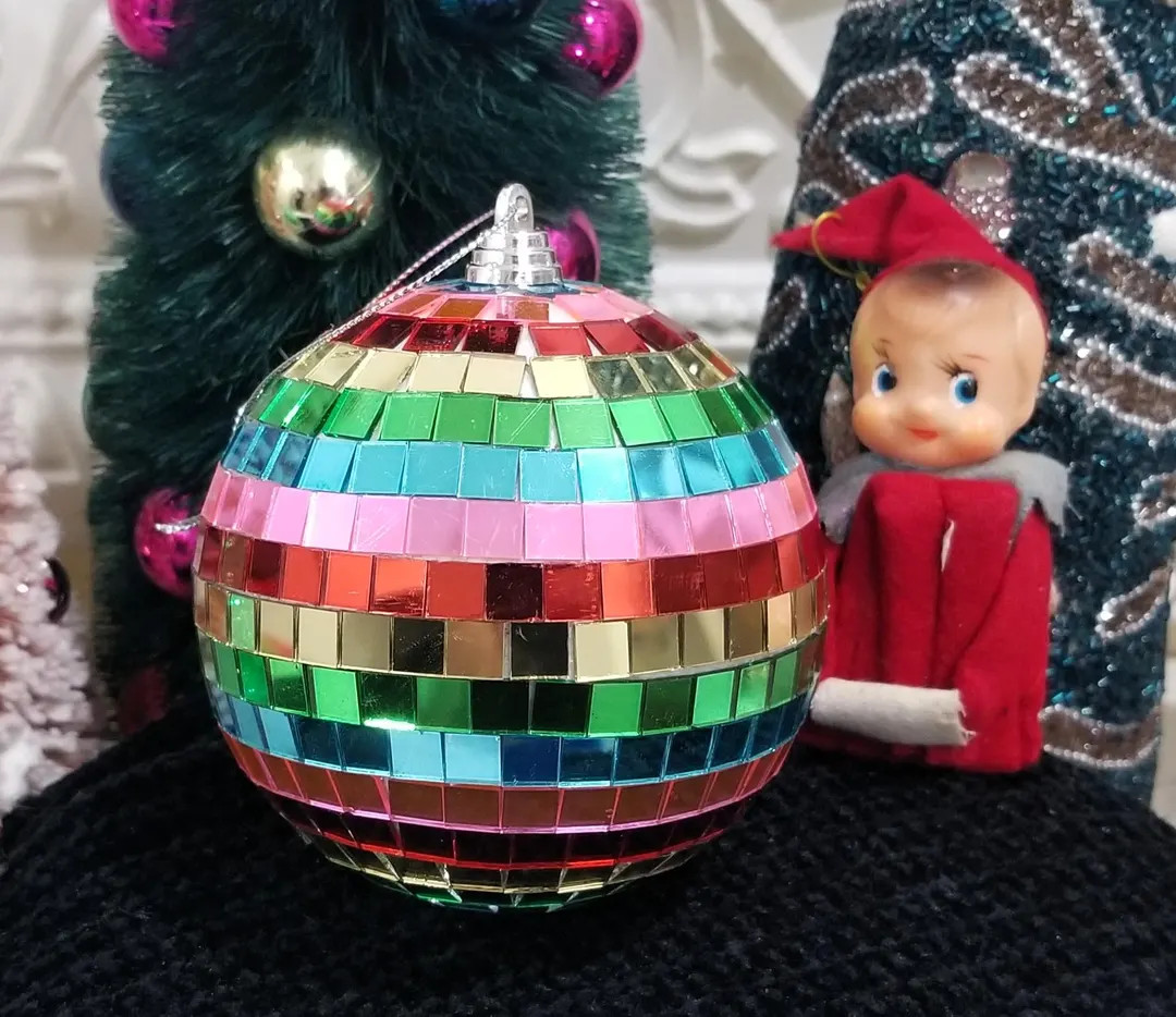 Multi-color Mirrored Glass Disco Ball Christmas Ornament Rainbow - Personalized Gift - Etsy | Etsy (US)