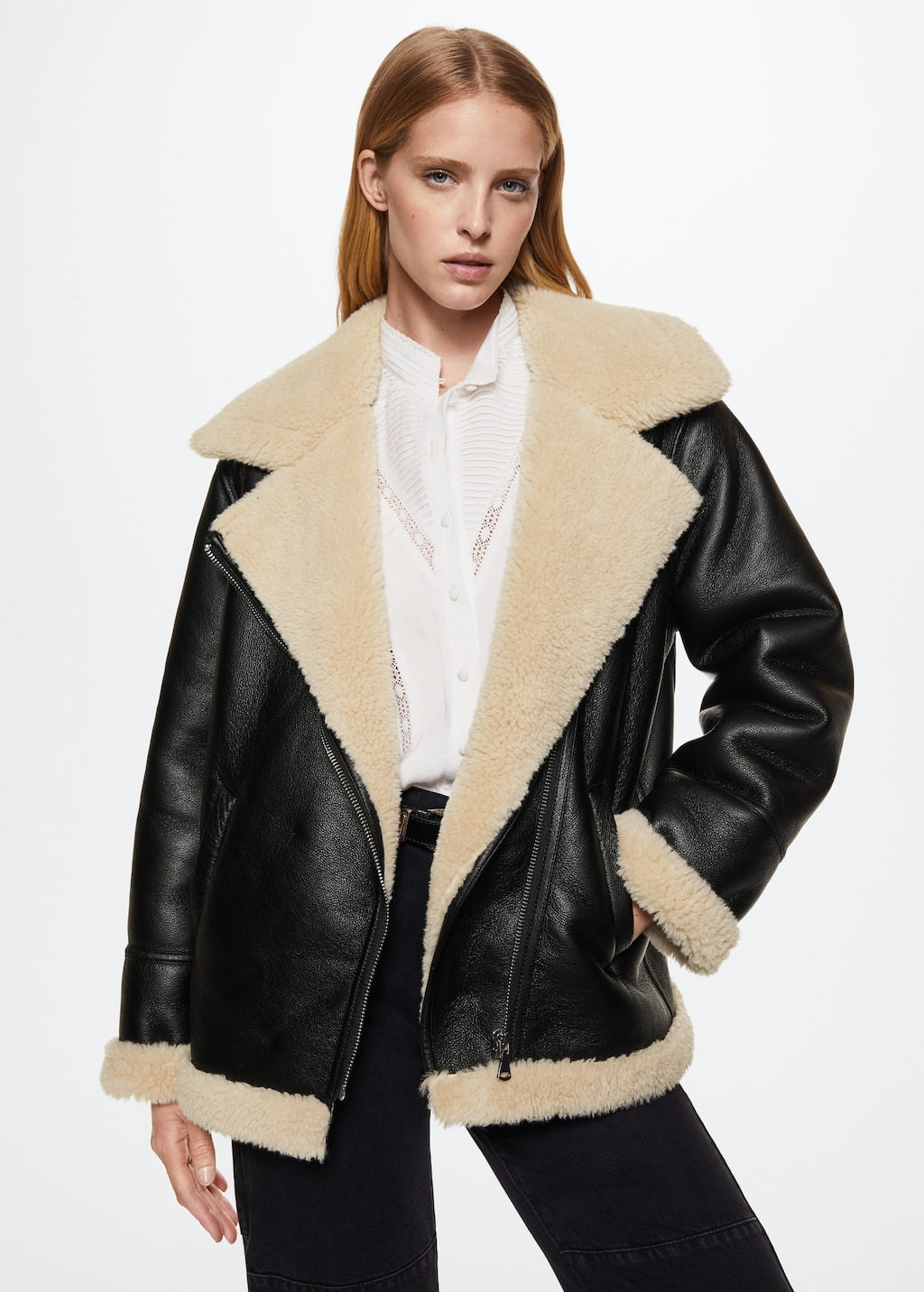 Faux shearling-lined jacket | MANGO (US)
