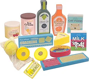 inFUNSAME Wooden Play Food Set with 12 Pcs Kids Play Kitchen Accessories,Play Food Toys Supermark... | Amazon (US)