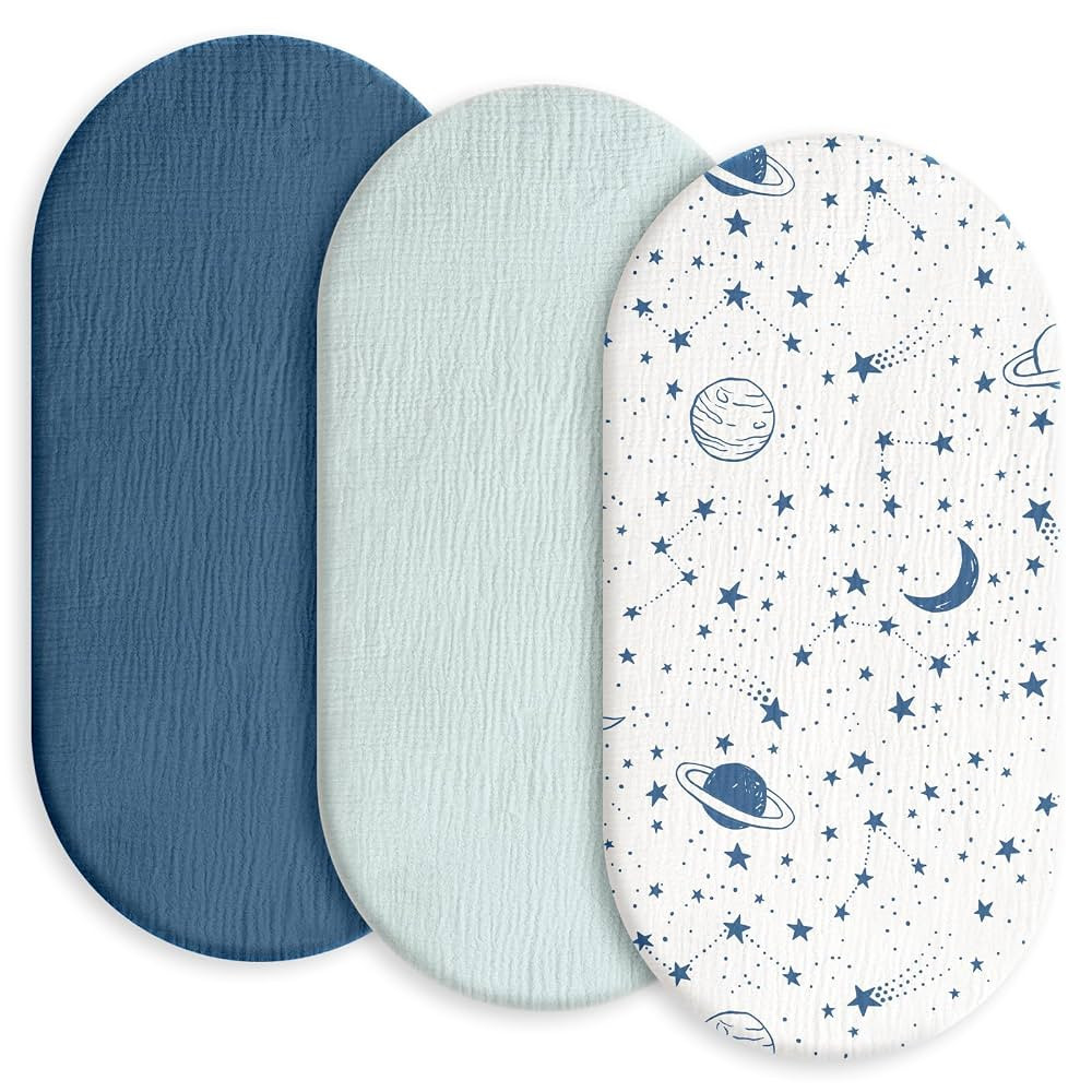 Gllquen Baby Muslin Bassinet Sheets 3 Pack, Breathable Elastic Cozy Fitted Cotton Bassinet Mattre... | Amazon (US)