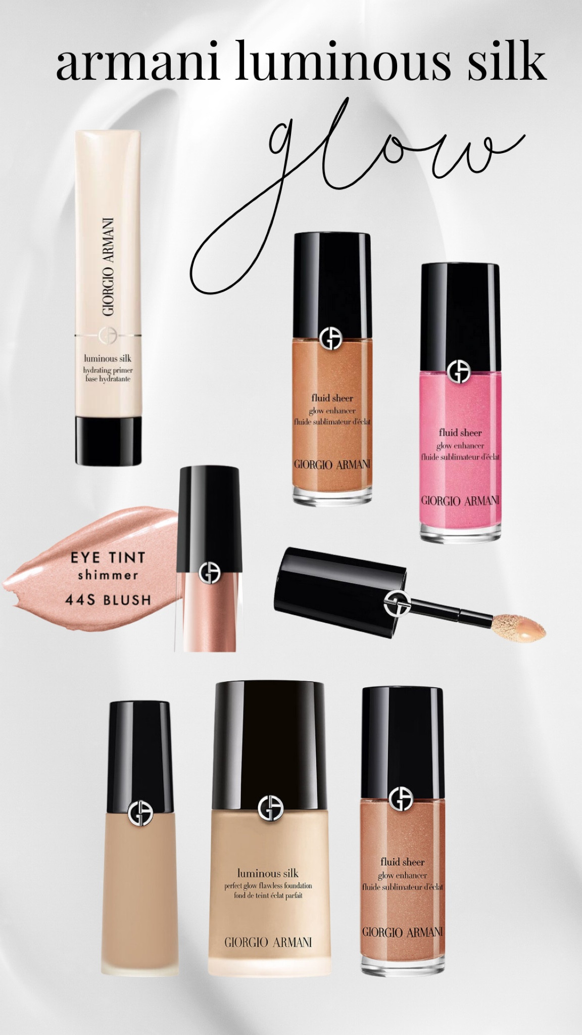Armani luminous silk foundation, primer, concealer, and fluid sheer glow! This makeup combo creates the most beautiful glowing skin ✨ IN LOVE with all of these products 

#LTKbeauty #LTKunder50 #LTKFind