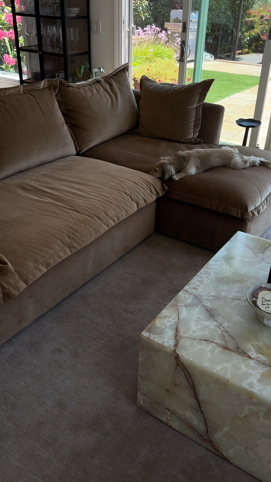 Linking our couch! We have it in the performance velvet, color fawn.