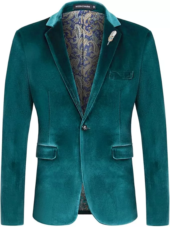 WEEN CHARM Velvet Blazer for Men Slim Fit One Button Sport Coat Tuxedo  Jacket for Prom Wedding Party Dinner at  Men's Clothing store