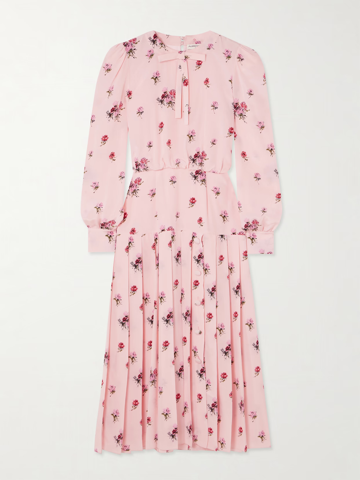Alessandra Rich - Bow-detailed Floral-print Silk Crepe De Chine Midi Dress - Pink | NET-A-PORTER (US)