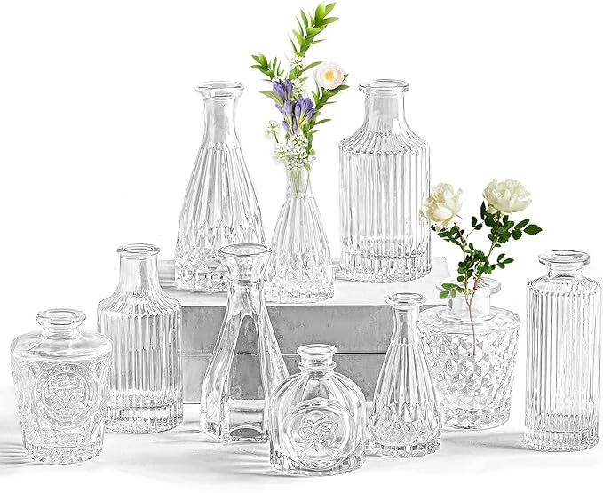 DeaTee Glass Bud Vase Set of 10, Clear Bud Vases in Bulk, Small Flower Vase for Centerpieces, Cle... | Amazon (US)