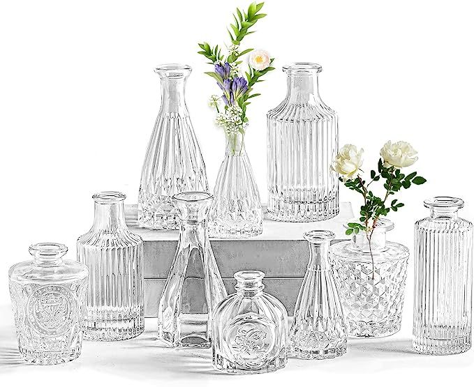 DeaTee Glass Bud Vase Set of 10, Clear Bud Vases in Bulk, Small Flower Vase for Centerpieces, Cle... | Amazon (US)