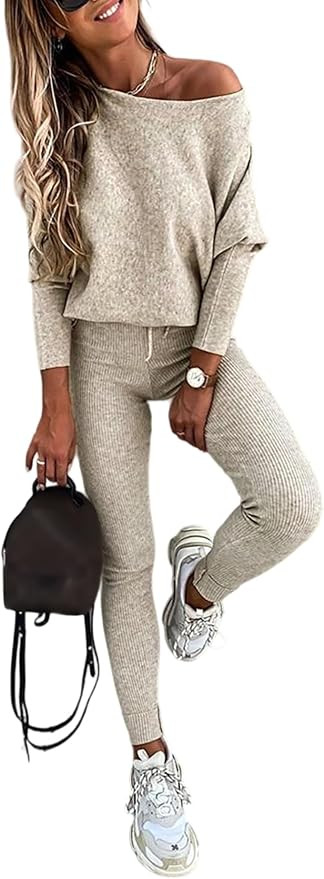 CHICME Conjunto deportivo de 2 piezas de manga larga con cordón y pantalones de punto de manga l... | Amazon (US)