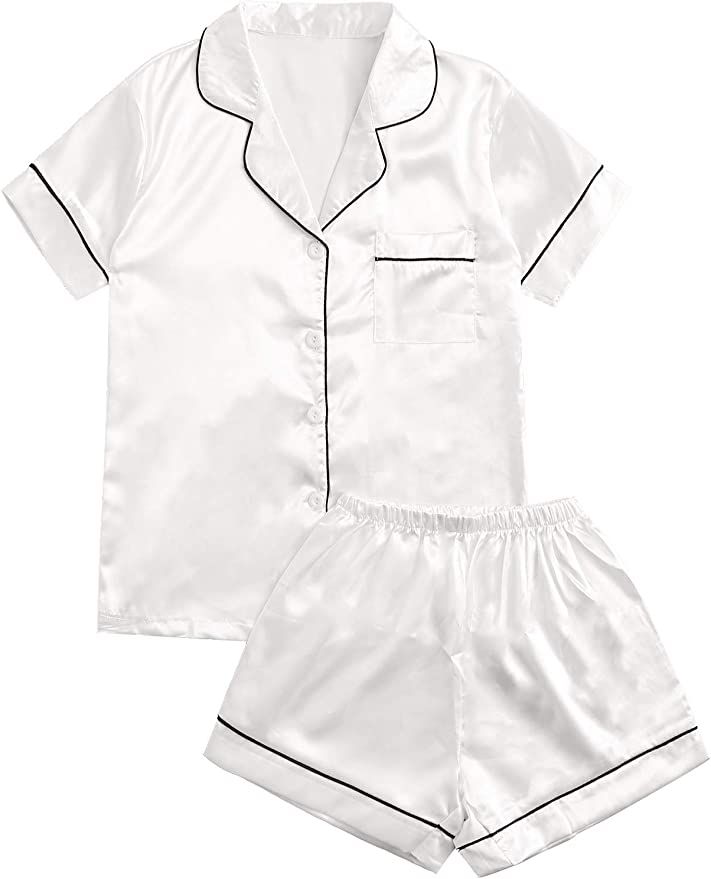 SweatyRocks Women's Short Sleeve Sleepwear Button Down Satin 2 Piece Pajama Set | Amazon (US)