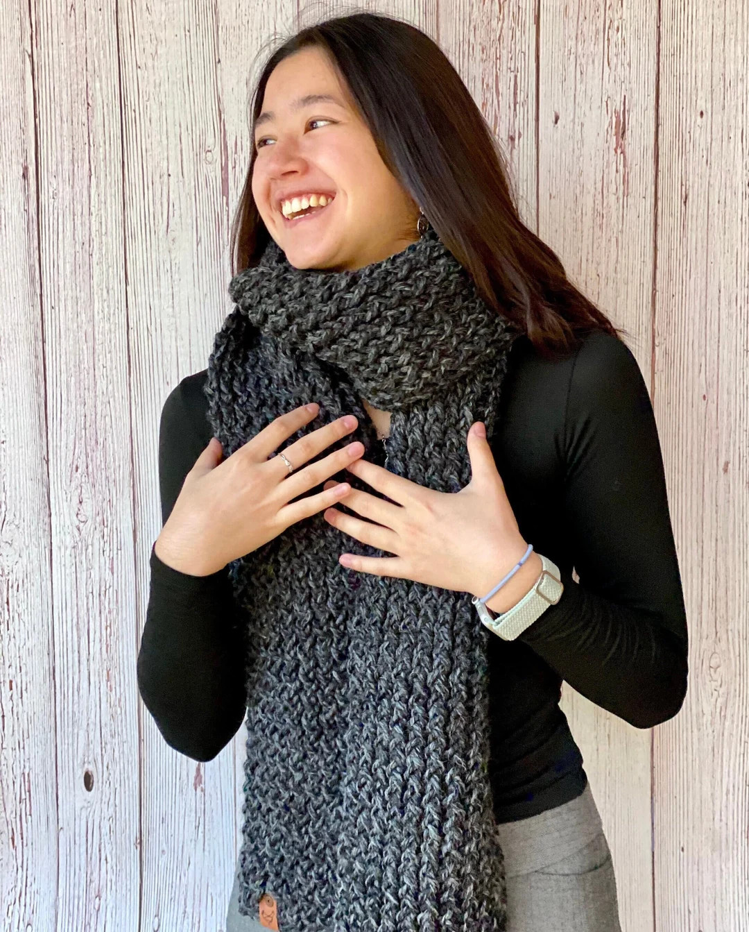 Black Grey Charcoal Bulky Knitted Long Scarf Chunky Scarf Wool Scarf Knitted Scarf - Etsy | Etsy (US)