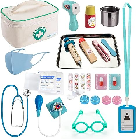 EFOSHM Kids Doctor kit 27 Piece, Toys Medical Kit with Stethoscope, Stainsteel Tray and Iodine Cu... | Amazon (US)