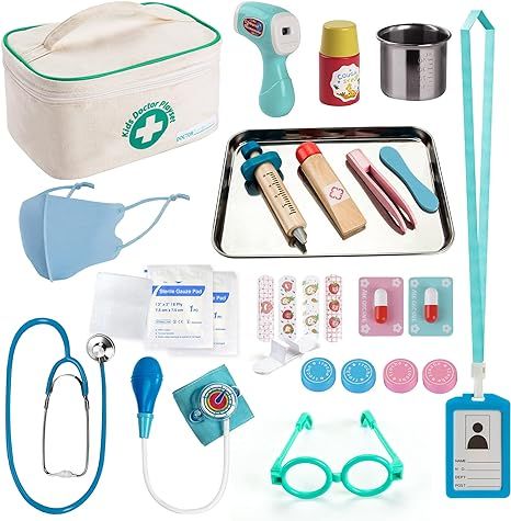 EFOSHM Kids Doctor kit 27 Piece, Toys Medical Kit with Stethoscope, Stainsteel Tray and Iodine Cu... | Amazon (US)