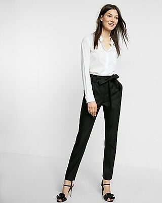 High Waisted Linen Blend Belted Ankle Pant | Express