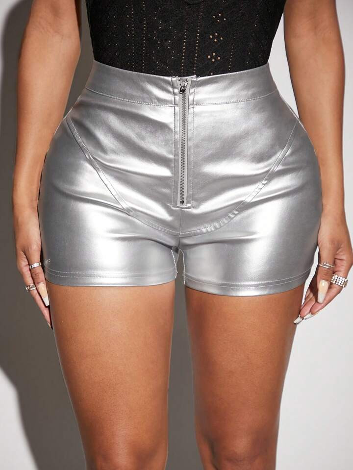 SHEIN SXY Zip Fly PU Leather Shorts | SHEIN