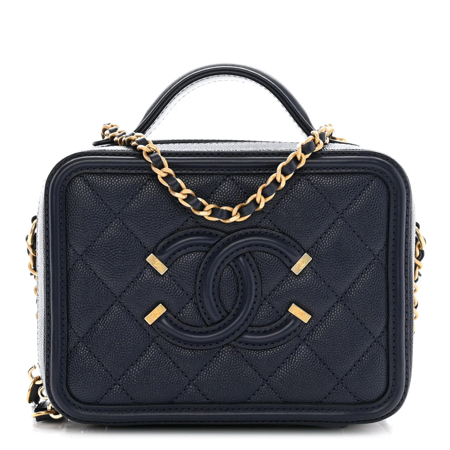 Caviar Quilted Small CC Filigree Vanity Case Navy | FASHIONPHILE (US)