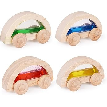 Wooden car Toys 4pc Colorful Wooden Vehicle Set Toy and Pretend Play Toys Fine Movement Developme... | Amazon (US)