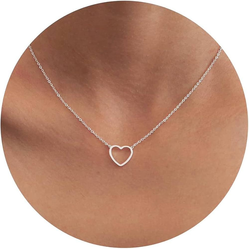 Tewiky Cute Heart Necklace Tiny 14k Gold Heart Pendant Choker Necklaces Small Gold Love Open Hear... | Amazon (US)
