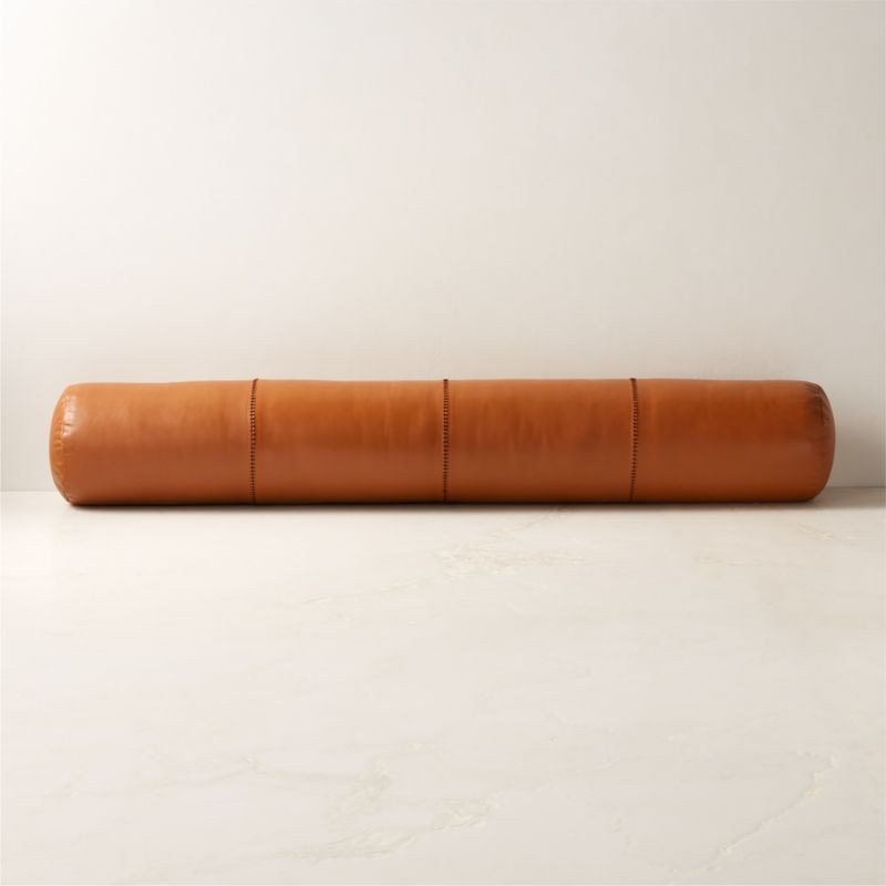 Bolster Brown Leather Throw Pillow 44'' | CB2 | CB2