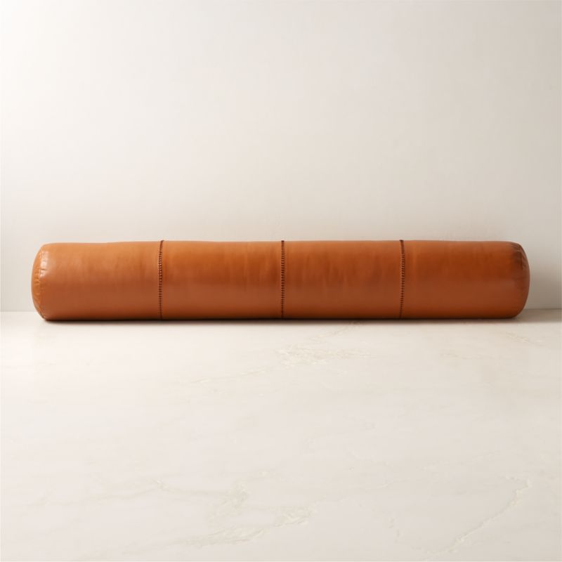 Bolster Brown Leather Throw Pillow 44'' + Reviews | CB2 | CB2