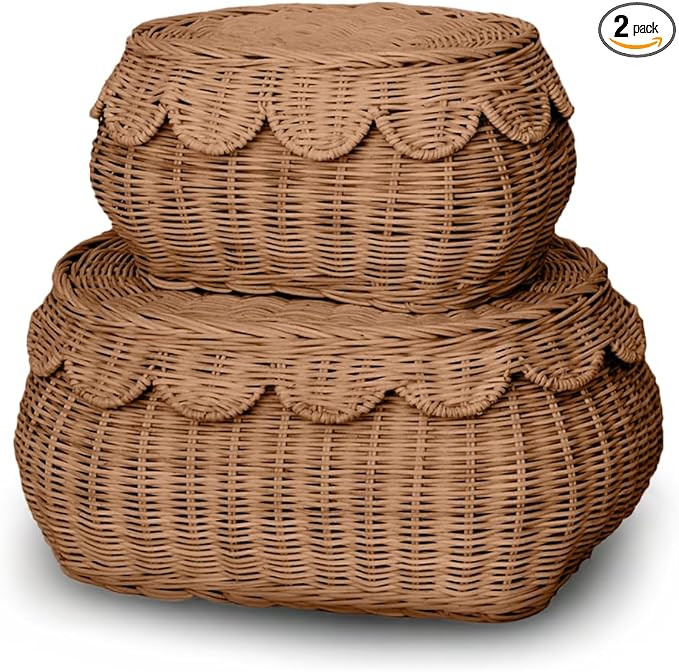 The Original Scalloped Basket Set Of 2 - Small Scallop Basket - 15 x 10 x 6 In - Hand-Woven & Awa... | Amazon (US)