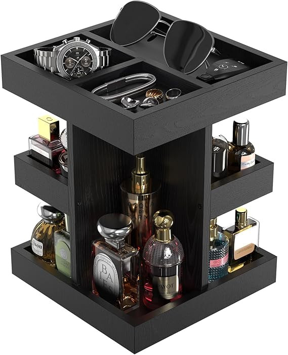 Cologne Organizer for Men Rotating Bathroom Counter Organizer, 3-Tier Solid Wood Storage Caddy, 3... | Amazon (US)
