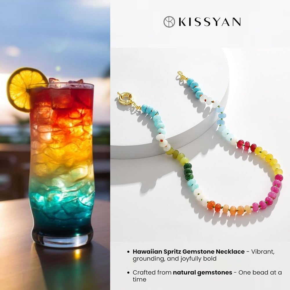 KissYan Beaded Gemstone Necklace for Women, Colorful Boho Bead Choker Natural Stone Surfer Beach ... | Amazon (US)